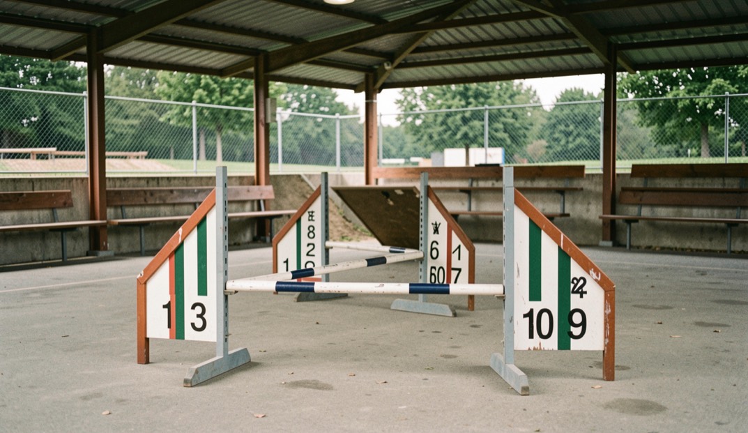 Ein Malinois im Galopp auf einer Sandbahn bei tief stehender Nachmittagssonne, seitliche Aufnahme mit langem Objektiv, Hintergrund aus unscharfen Bäumen.